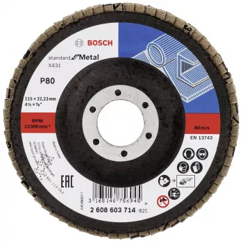 Bosch X431 Standard lamellihiomalaikka metallille, suora, 115 mm, karkeus 80, lasikuitualusta 2608603714
