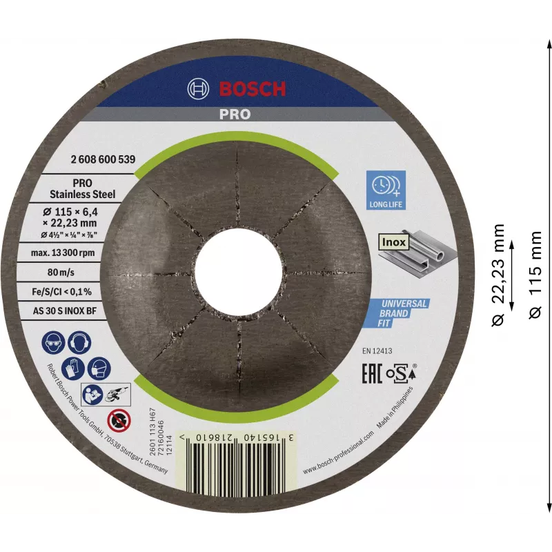 Bosch 2608600539 taivutettu hiomalaikka 115 x 22,23 mm, 1 kpl