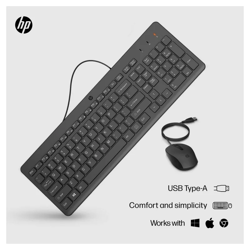 HP 150 – näppäimistö- ja hiirisarja – USB – GB – musta