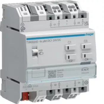 Hager TYAS624D KNX Secure 4-kanavainen kaihdin-/rullaverhoaktuaattori 24V DC