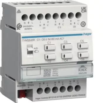 HAGER TYMS646R lämmitystoimilaite 6-kanavainen KNX Secure ohjaimella