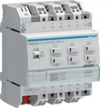 Hager TYAS606D KNX Secure kytkin-/kaihdintoimilaite 6/3-osainen 16A C-kuorma