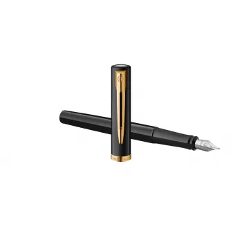Waterman Impression täytekynä musta lakka kultaiset helat hieno kärki sininen lahjarasia 2225499