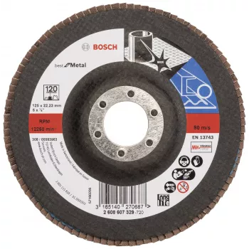 BOSCH X-LOCK lamellilaikka 125 mm P120 zirkonkorundi kartiomainen metallille 2608607329