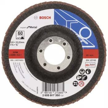 Bosch X551 Standard metallille lamellilaikka, 115 mm halkaisija, 22,33 mm reikä, 60 karkeus, zirkonkorundi, kartiomainen, 1 kpl 2608607350