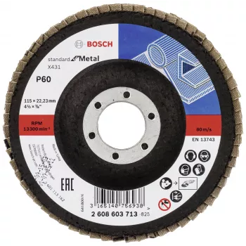 Bosch X431 Standard metallille lamellihiomalaikka, 115 mm, 60 karkeus, lasikuitukangasalusta 2608603713