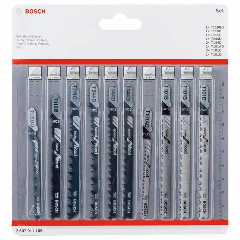 Bosch pistosahanteräsarja puu 2607011169 10 kpl T-varsi HCS