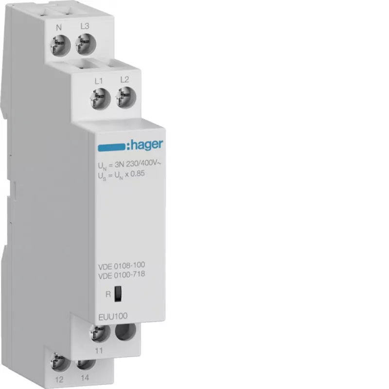 Hager EUU100 vaihevalvontarele, 3-vaiheinen, 1 vaihtokosketin, 3x230/400V AC