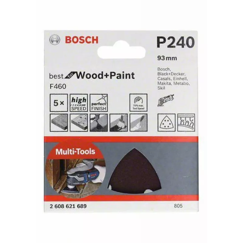 Bosch 2608621689 Delta-hiomapaperi P240 93 mm 5 kpl:n pakkaus