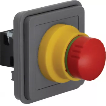 Hager WNA033 hätäpysäytyssisäosa, punainen sienipää, keltainen tausta, 1 NC, 250 V AC, 10 A, ruuviliittimet, uppoasennus