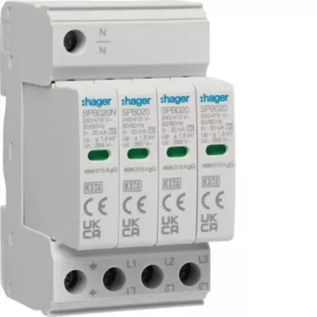 Hager SPB420 Type 2 ylijännitesuoja 3P+N 275V AC 40kA DIN-kisko