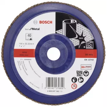 Bosch X571 Best for Metal laikkahiomalaikka, 180 mm halkaisija, 22,23 mm reikä, zirkonikorundi, karkeus 40, 1 kpl 2608607342