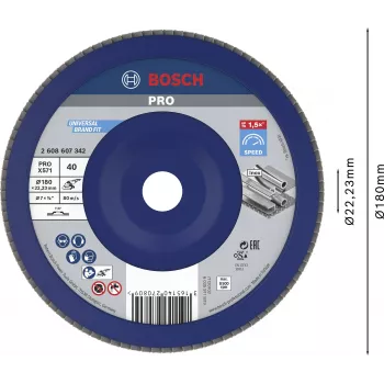 Bosch X571 Best for Metal laikkahiomalaikka, 180 mm halkaisija, 22,23 mm reikä, zirkonikorundi, karkeus 40, 1 kpl 2608607342
