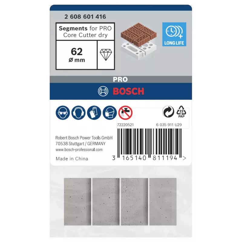 Bosch 2608601416 timanttisegmentit kuivaporauskruunuille, 4 kpl:n pakkaus