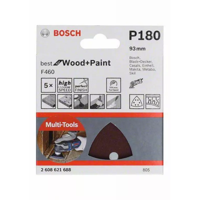 Bosch 2608621688 delta-hiomapaperi karkeus 180, 93 mm, 5 kpl