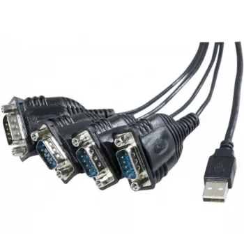 Exertis Connect USB-sarjaporttisovitinkaapeli, USB-A pistoke DB-9 pistokkeeseen, 1,3 m, peukaloruuvit, musta 040344