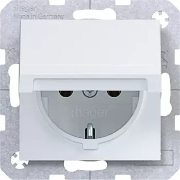 Hager WAS1110WM SCHUKO pistorasia itsestään sulkeutuvalla kansilevyllä, IP44, polarvalkoinen