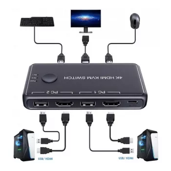 Exertis Connect mini-KVM-kytkin, 2 porttia, HDMI / USB (060182)