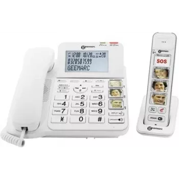Geemarc AMPLIDECT COMBI-PHOTO 295 johdollinen senioripuhelin vastaajalla, valokuvanäppäimet, taustavalaistu näyttö, valkoinen