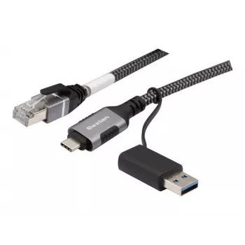 Dexlan USB Gigabit Ethernet -verkkokaapeli, USB C/A - RJ45, 2,0 m (310702)