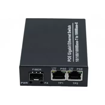 EXERTIS CONNECT mediakonvertteri 30 W PoE+ injektorilla, 2x 10/100/1000 Mbps RJ45, 1x 100/1000 Mbps SFP-paikka 311793
