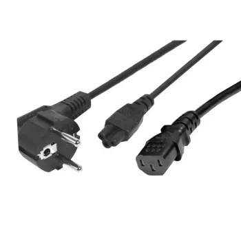 Exertis Connect virtakaapelijakaja - CEE 7/7 -pistoke IEC C5- ja C13-liittimeen, 10A 250V, 1,2 m pääkaapeli / 0,6 m haarat, musta 808411