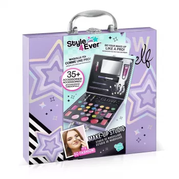 Canal Toys Make-Up Studio (OFG313) – lapsiturvallinen kosmetiikkasetti, jossa 10 luomiväriä, 6 huulikiiltoa, 2 poskipunaa, applikoattorit, siveltimet ja avattava peilikotelo