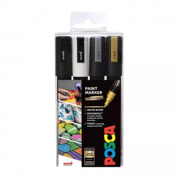 Uni-Ball Faber-Castell POSCA PC-5M metalli-akryylimaalikynäsarja, 4 väriä, keskikokoinen pyöreä kärki 1,8-2,5 mm 182544