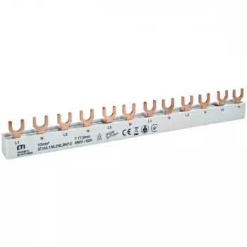 ETI 002921268 kuparikiskoliitin IZ10/L1NL2NL3N/12 ETIMAT 1P+N:lle, 690V, 63A, haarukkatyyppi