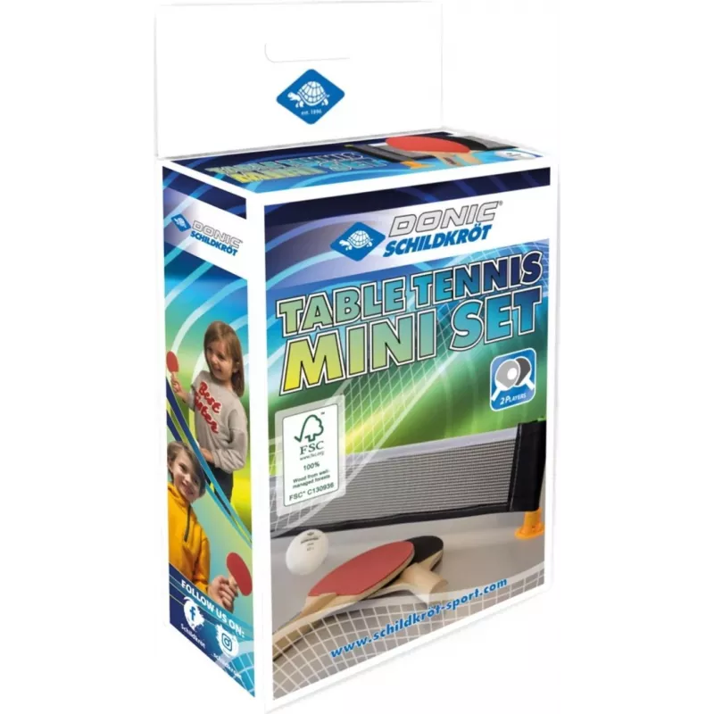 DONIC SCHILDKRÖT mini-pöytätennissarja – 2 FSC-mailaa (140 x 90 mm), pallo, verkko 788460