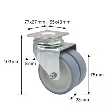 Wagner design yourself ECO RO 1577 harmaa kaksoisohjauspyörä, 50 mm pyörä, 50 kg kantavuus, levykiinnitys 3157701