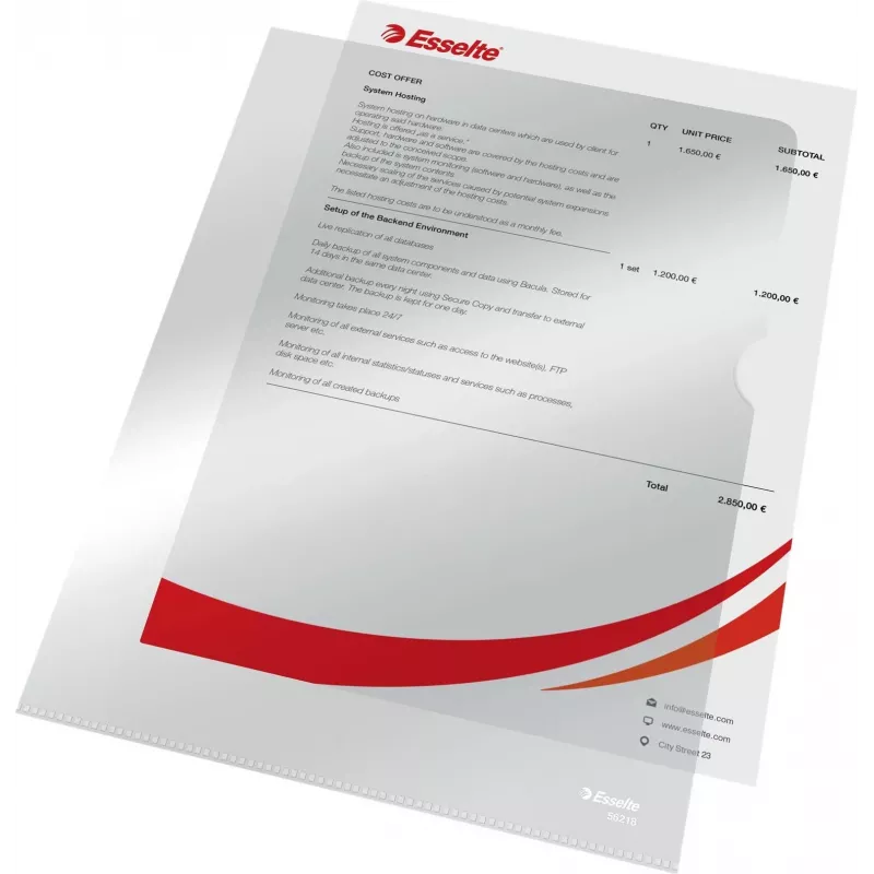 LEITZ Esselte Standard Plus muovitaskut A4, 100 kpl pakkaus, läpinäkyvä, polypropeeni 56218
