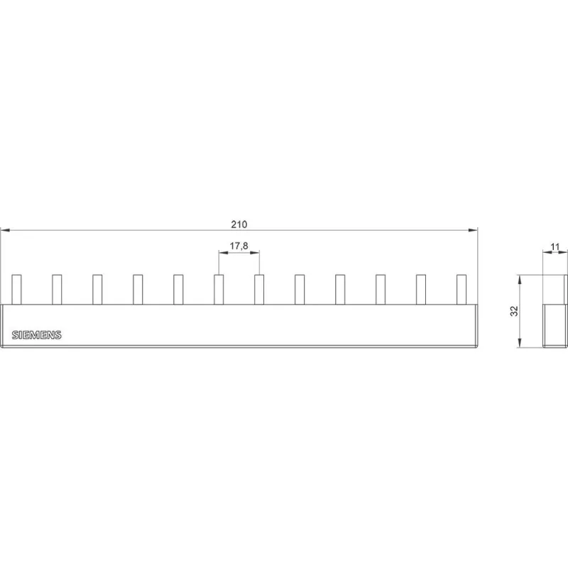 SIEMENS tappikiskokisko 4x3-vaihe 5ST3645, 12 moduulia, 63 A, 400 V, 10 mm², täysin eristetty