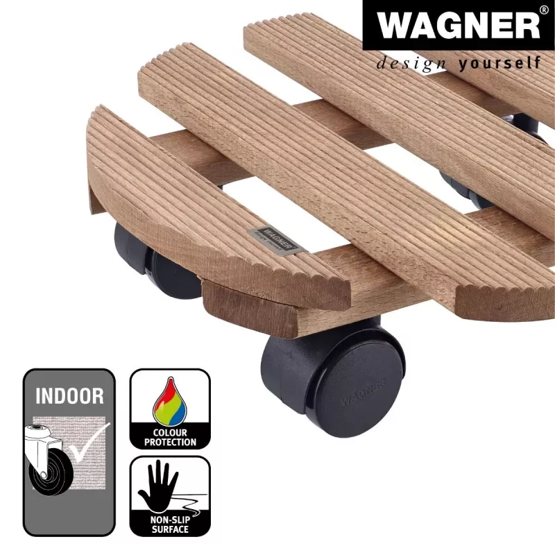 WAGNER Multiroller Country palisanteri pyöreä kasvinalusta, massiivipalisanteripuu, 300 mm, 100 kg 20018301