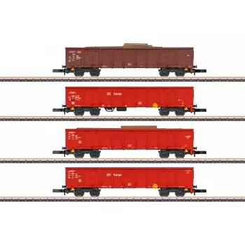 Märklin 82542 Z Gauge 4-osainen korkealaita-vaunusarja - romujuna DB AG, kausi V