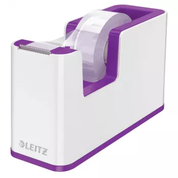LEITZ WOW Duo Colour pöytäteippiteline, violetti/valkoinen, painotettu jalusta, metalliterä, sisältää teipin 5364-10-62
