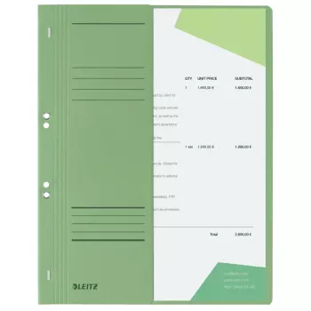 LEITZ A4 heftikansio, manila-pahvi, vihreä, virastoheftaus, 250 g/m², 1/2 etukansi merkintäkentällä, 50 kpl:n pakkaus (3741-00-55)