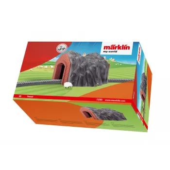 Märklin H0 yksiraiteinen tunneli yksityiskohtaisella kivikaariportaalilla, harmaa ja oranssi 72202
