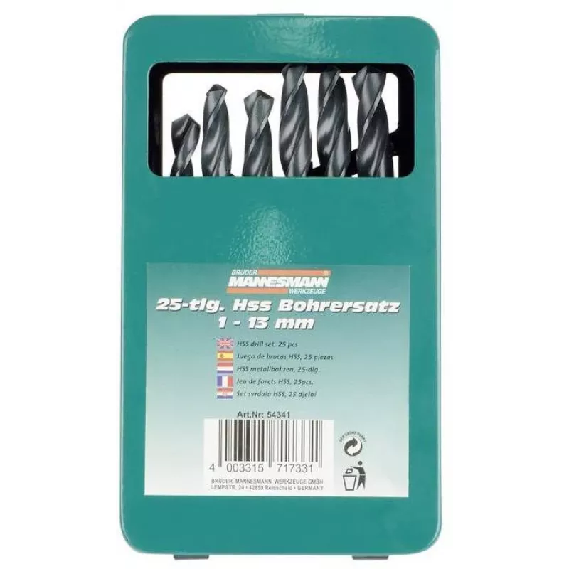 Brüder Mannesmann M54341 25-osainen HSS-kierrepoporasarja, 1-13 mm metallilaukussa