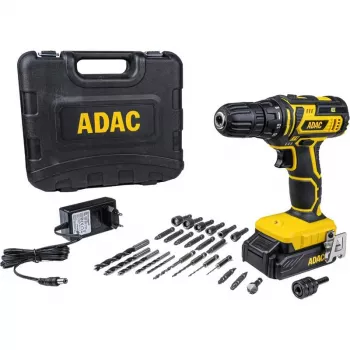 BRÜDER MANNESMANN ADAC 20 V akkuporakone-ruuvinväännin Li-Ion-akulla, 2-vaihteinen vaihteisto, 40 Nm vääntömomentti, 13 mm pikakiinnitysistukka, kantolaukku, kärjet sisältyvät (M17692)