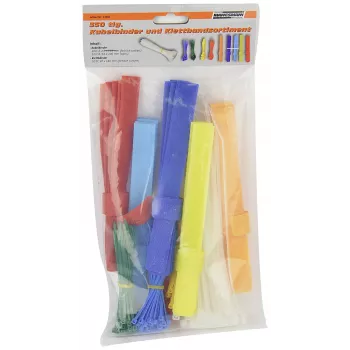 BRÜDER MANNESMANN nippuside- ja tarranauhasarja, 350 osaa, 200 nippusidettä 2,5 x 100 mm, eri värejä, 150 tarranauhaa, uudelleenkäytettävä, kaapelinhallinta sisäkäyttöön (M13060)