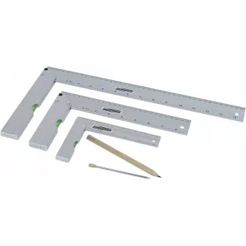 Brüder Mannesmann M81210 5-osainen kulmatulkki-sarja merkintäneulalla, karkaistu teräs, metrinen, 100 mm viivain, 0-180° astelevy, 45° jiirikulma, keskityskulma, muovikotelo 0418002