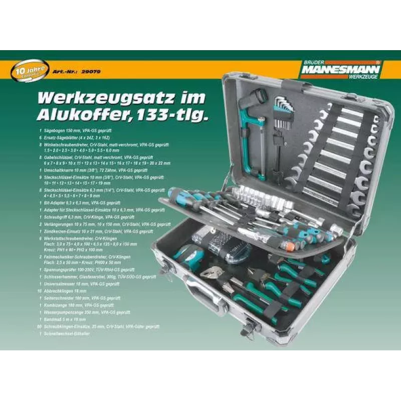 Brüder Mannesmann M29079 133-osainen työkalusarja alumiinilaukussa