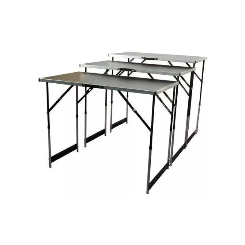 BRÜDER MANNESMANN M70113 monitoiminen taittopöytäsarja, 3-osainen, MDF E1 pöytälevy 2,7 mm, alumiinirunko, hopea/harmaa