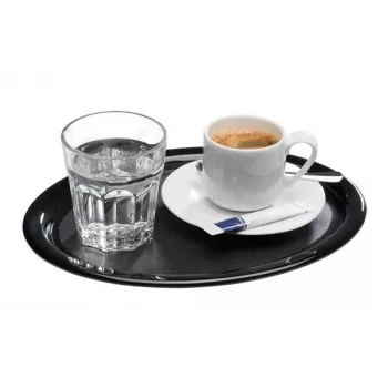 APS KAFFEEHAUS soikea melamiini-tarjoilulautanen, musta, rullattu reuna, 260 x 200 x 15 mm 84251