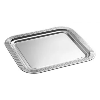 APS CLASSIC suorakaiteen muotoinen tarjoiluvati 354 x 325 mm hopeanvärinen nikkelöity ja kromattu metalli viivoilla (1 kpl)