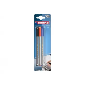Edding 4-89-3-1999 fineliner-kynäsarja, 0,3 mm, musta, punainen, sininen (3 kynää)