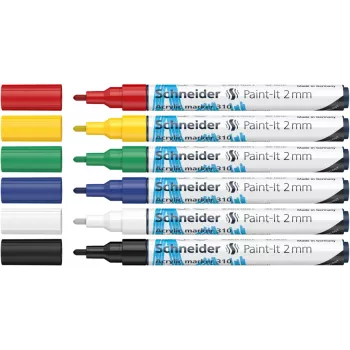 Schneider Paint-It 310 V1 akryylitussisarja, eri värejä, 2,0 mm pyöreä kärki, 6 kpl (120195)