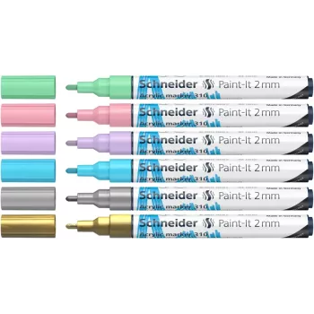 Schneider Paint-It 310 V2 akryylitussisarja, eri värejä, 2,0 mm pyöreä kärki, 6 kpl 120196