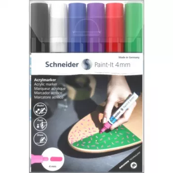 Schneider Paint-It 320 V1 akryylitussisarja, 6 eri väriä, 4,0 mm pyöreä kärki 120295